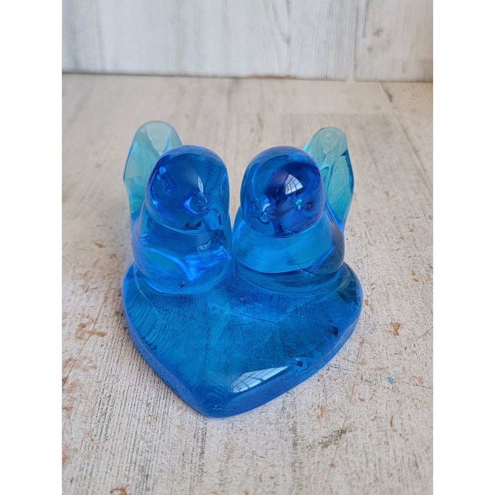 Leo Ward blue bird of happiness statue signed vintage glass art home decor